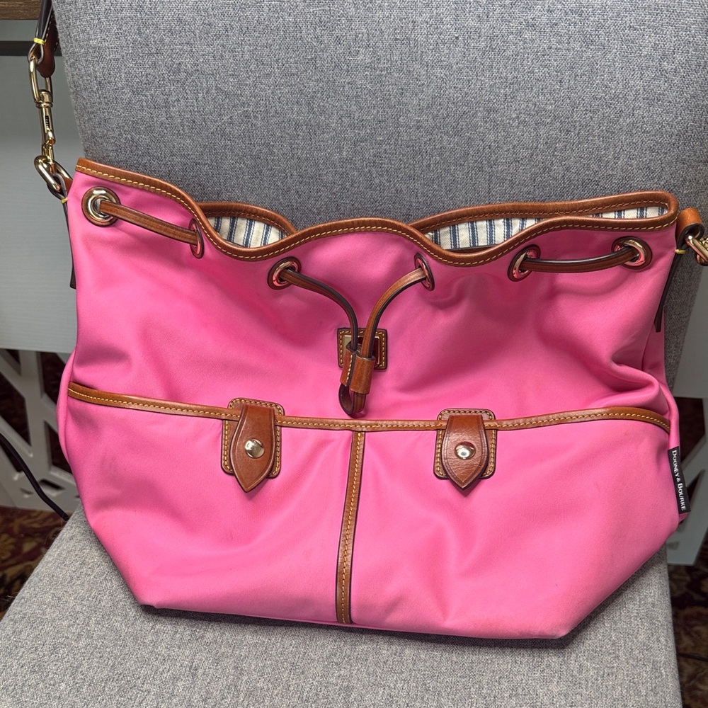 Dooney & Bourke Pink and Brown leather draw strap Shoulder Bag - Picture 13 of 16